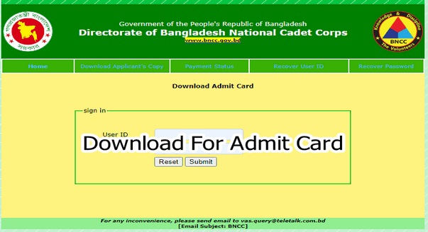 Bncc Admit card Download 2021