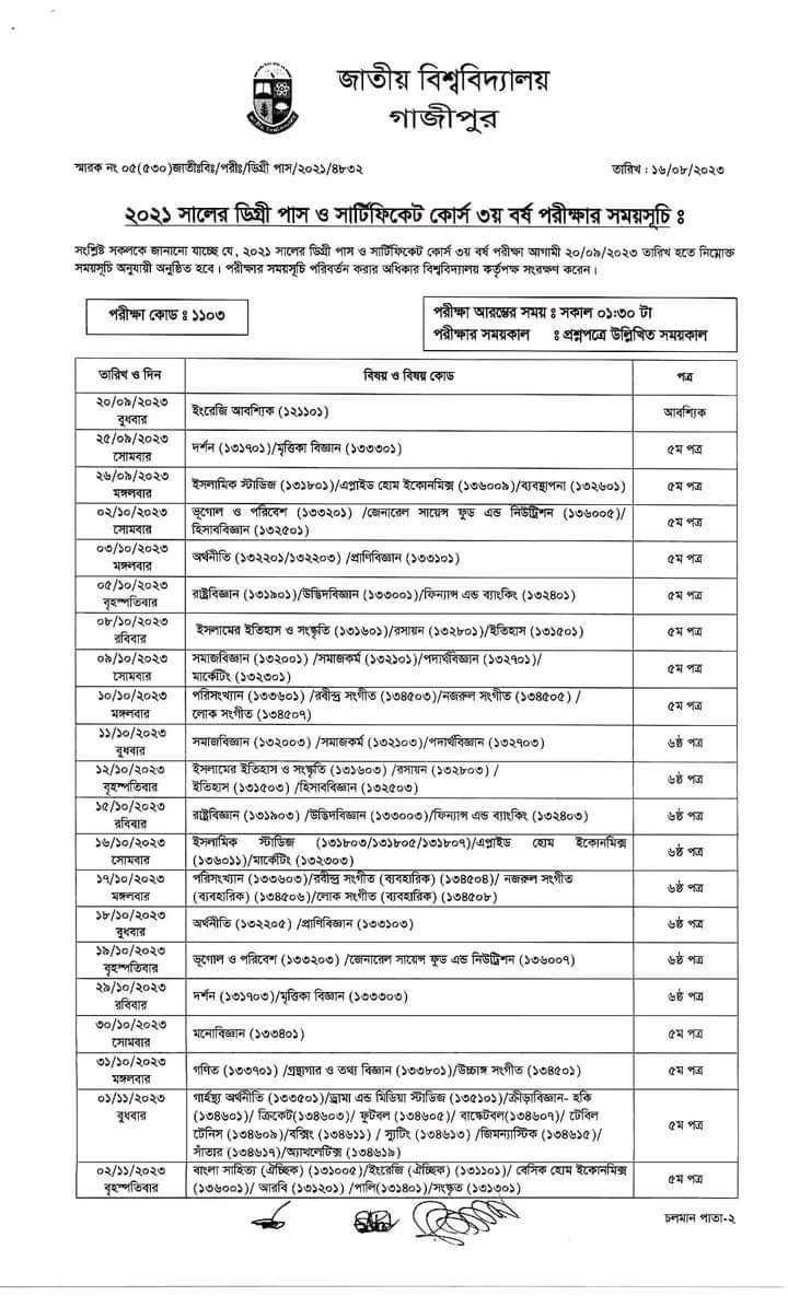 Degree 3rd year exam routine 2023