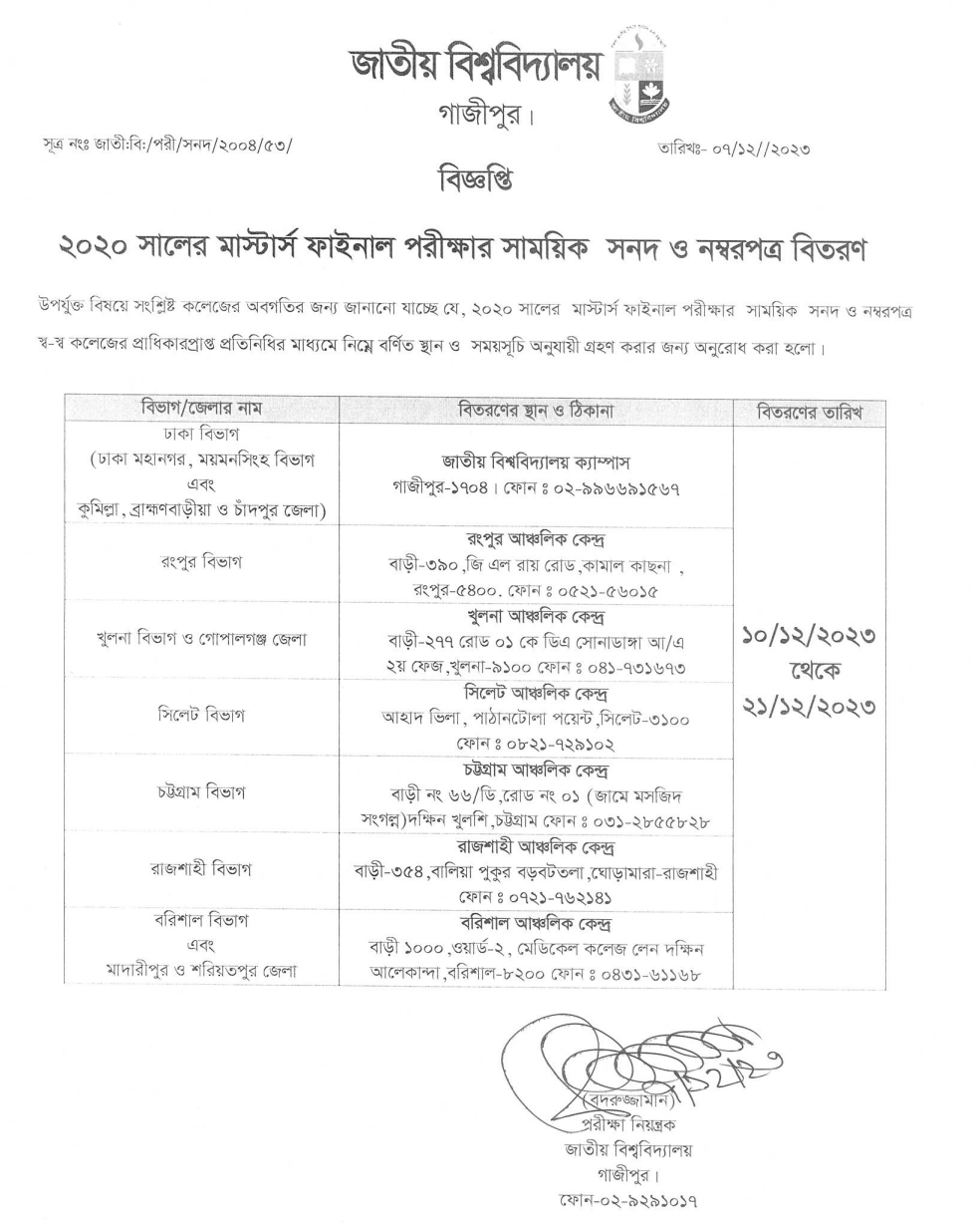 NU Masters Certificates Distribution Notice 2023