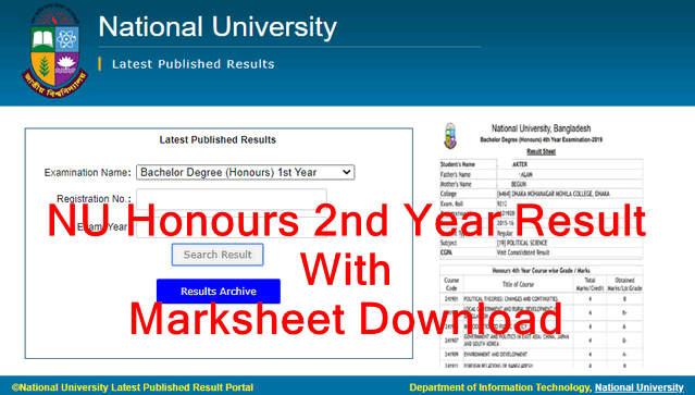 NU Honours 2nd Year Result Marksheet Download