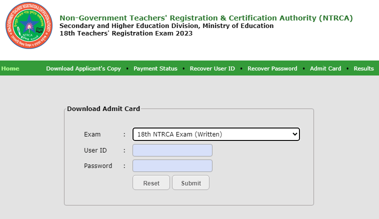 18th NTRCA Written Exam Admit Card Download